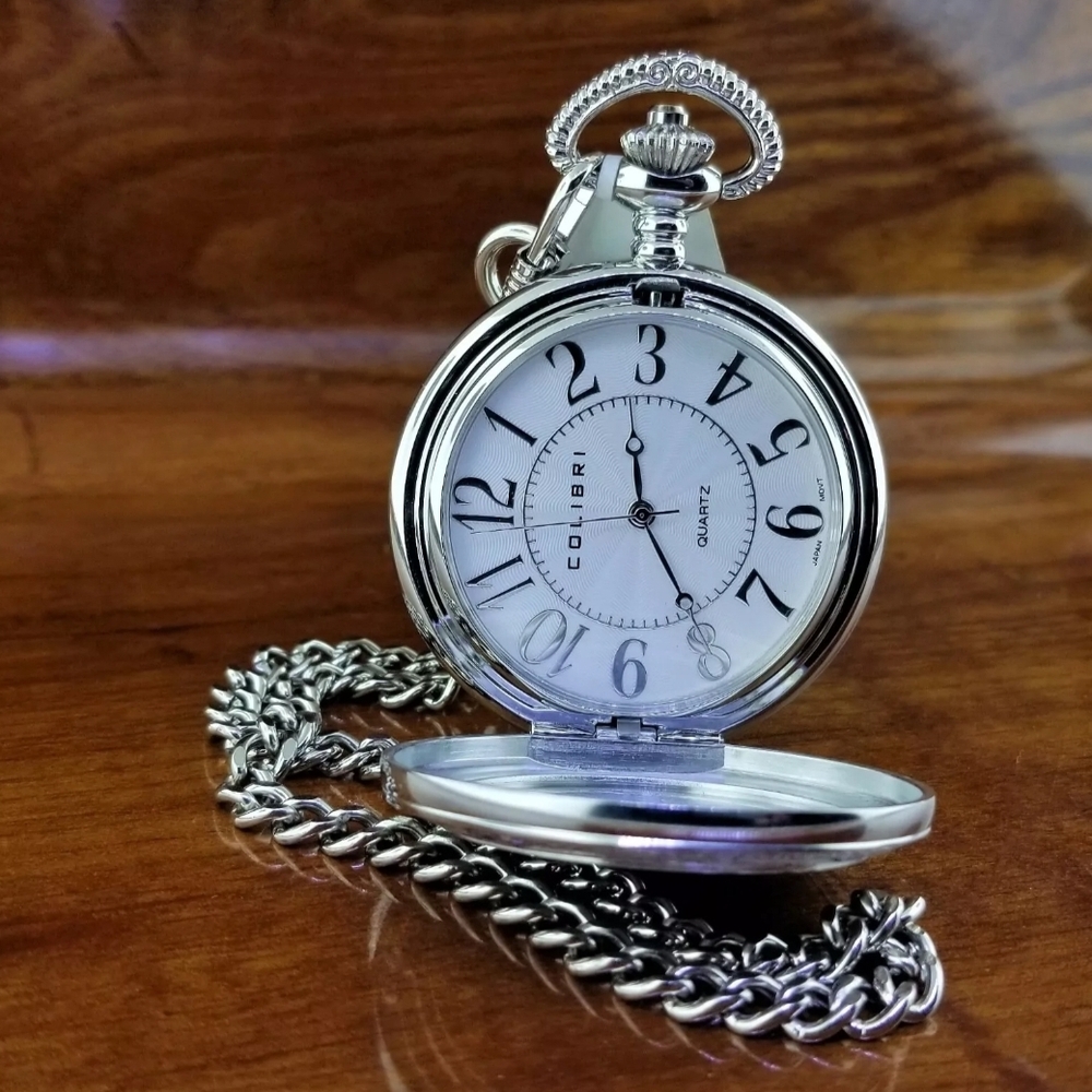 Colibri Silver Pocket Watch with Chain